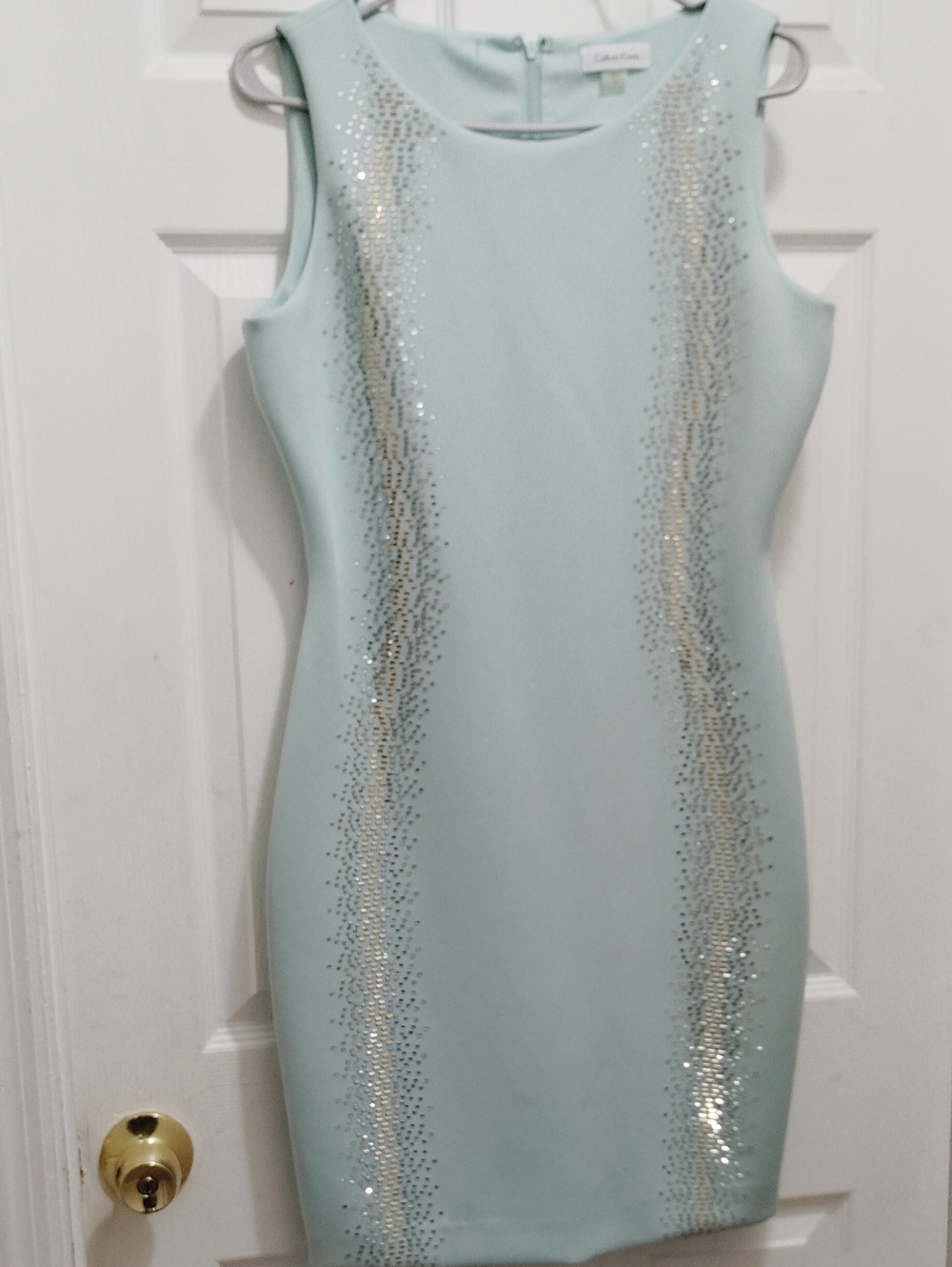 Calvin Klein Elegant Mint Green Sequin-Trim Sheath Dress